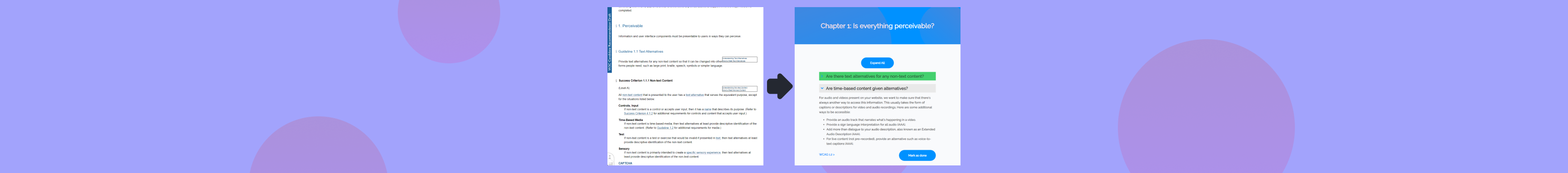 A comparison between the WCAG's difficult native platform and my more accessible resource.